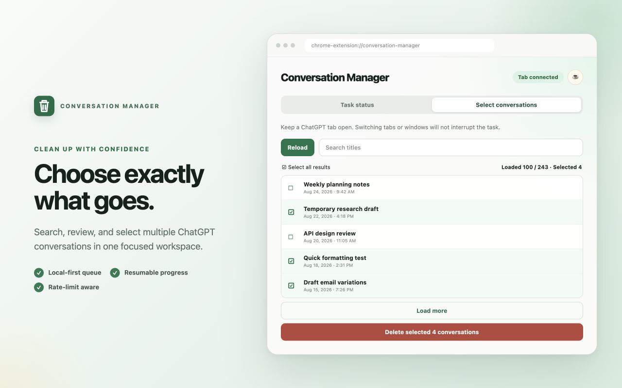 Conversation Manager showing selectable conversation rows